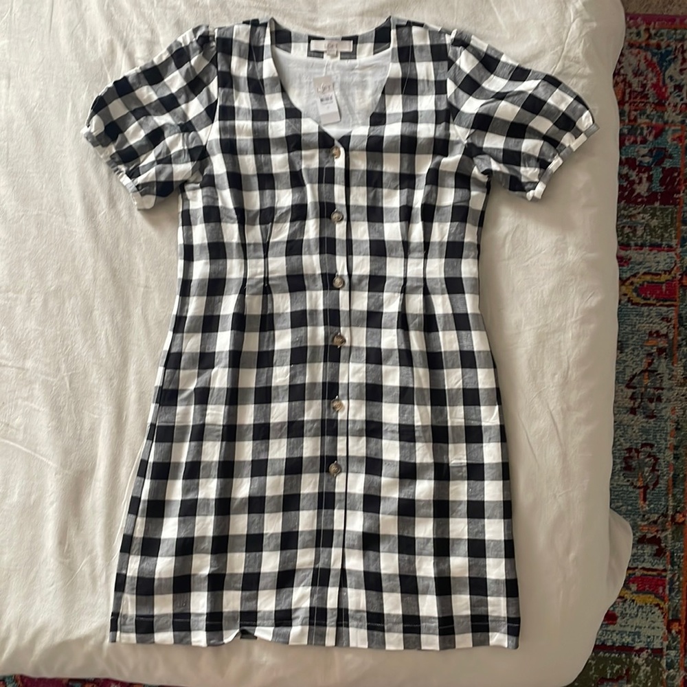 Loft black white checkered dress
